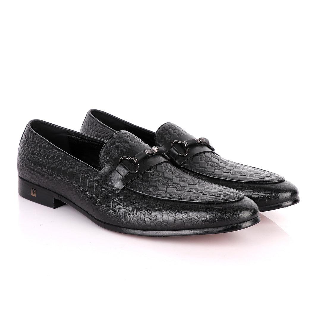 John Foster Exquisite Chain Head Black Leather Shoe - Obeezi