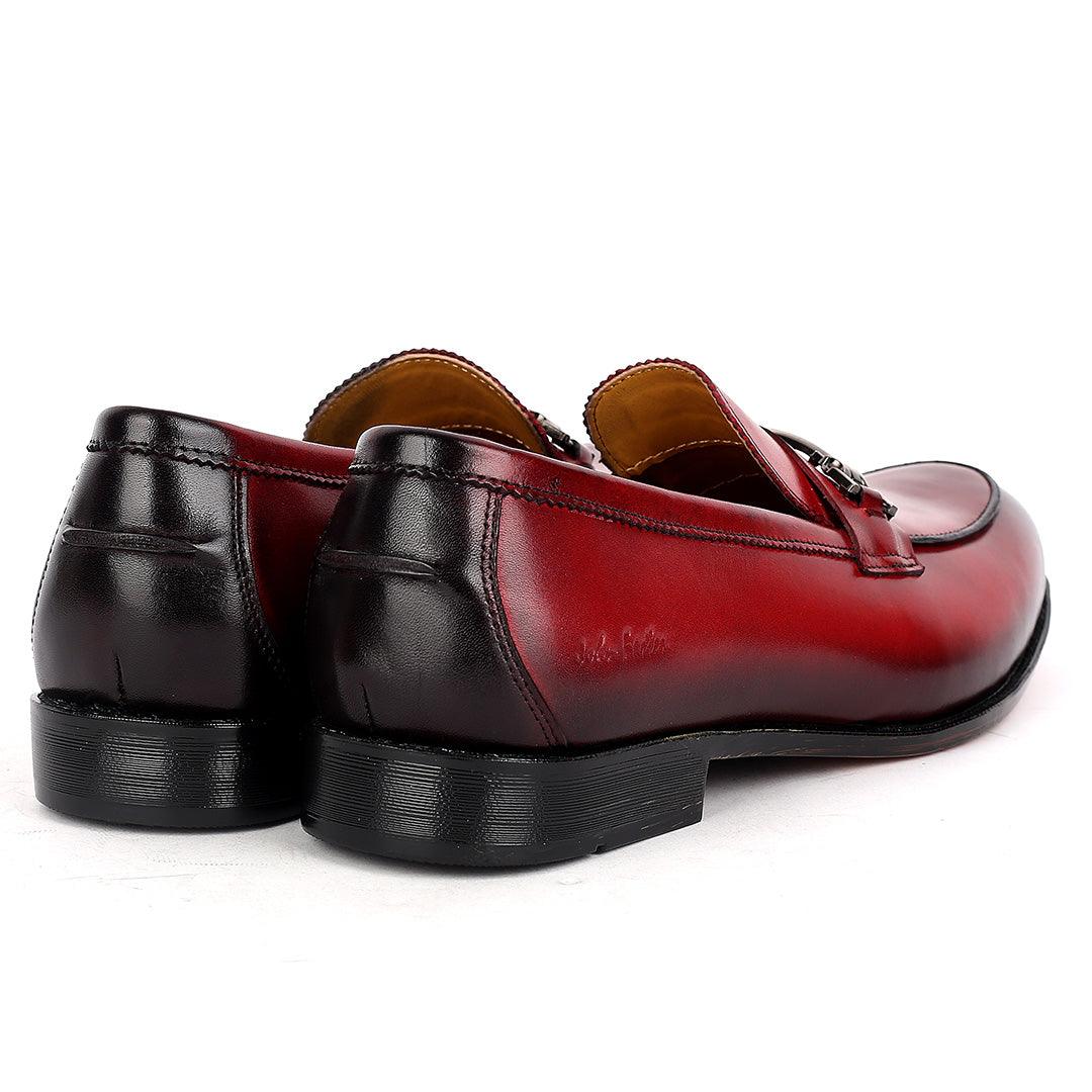 John Foster Exquisite Red Executive Shoe With Stylish Black Design And Silver Logo Design - Obeezi.com