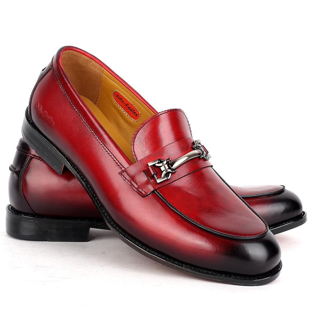 John Foster Exquisite Red Executive Shoe With Stylish Black Design And Silver Logo Design - Obeezi.com