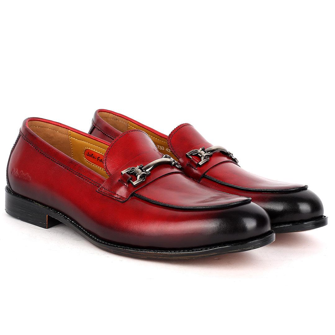 John Foster Exquisite Red Executive Shoe With Stylish Black Design And Silver Logo Design - Obeezi.com