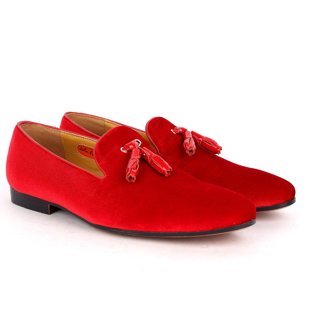 John Foster Exquisite Red Suede Leather Shoe with Tassel Design - Obeezi.com