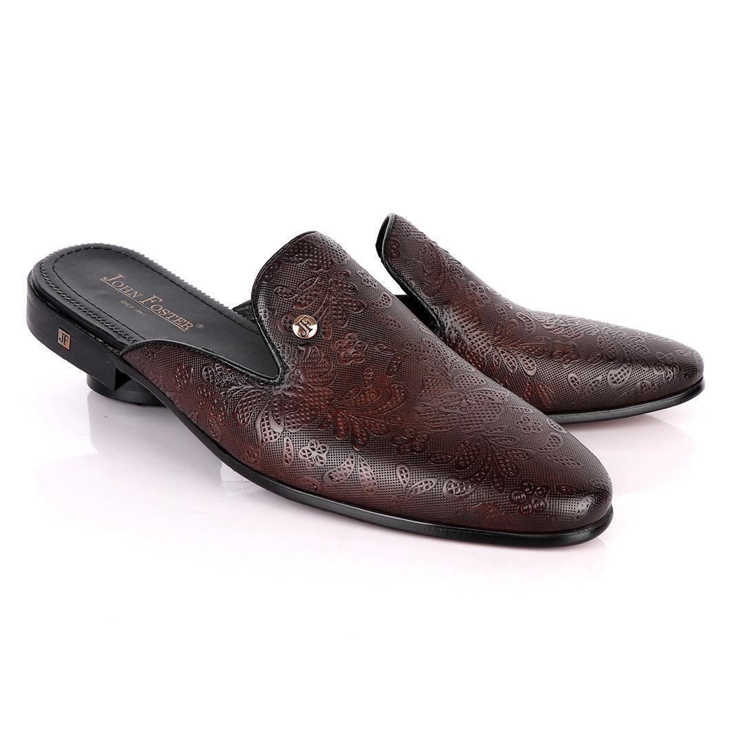 John Foster Flower Pattern Coffee Leather Mole Shoe - Obeezi