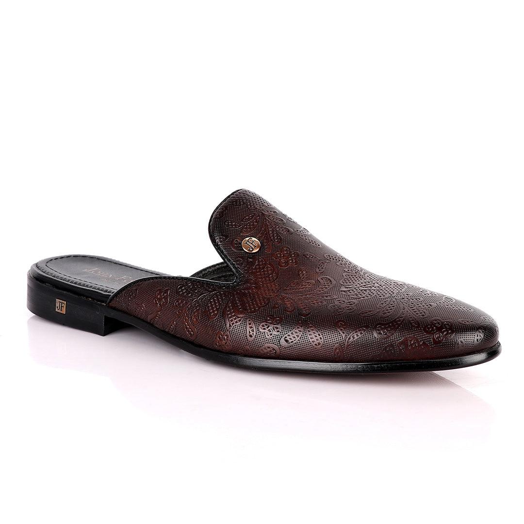 John Foster Flower Pattern Coffee Leather Mole Shoe - Obeezi