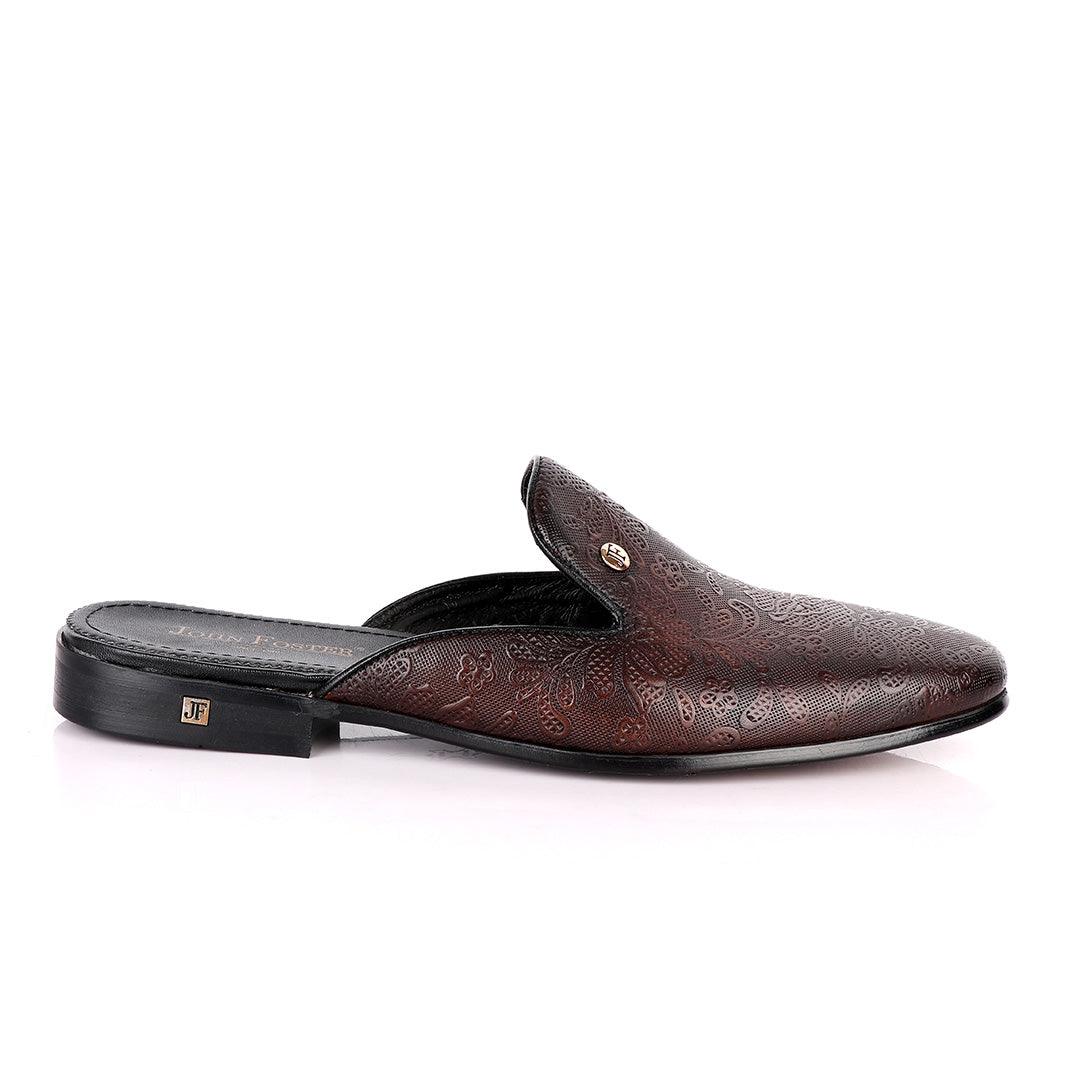 John Foster Flower Pattern Coffee Leather Mole Shoe - Obeezi