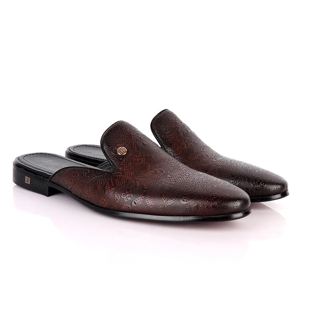 John Foster Flower Pattern Coffee Leather Mole Shoe - Obeezi