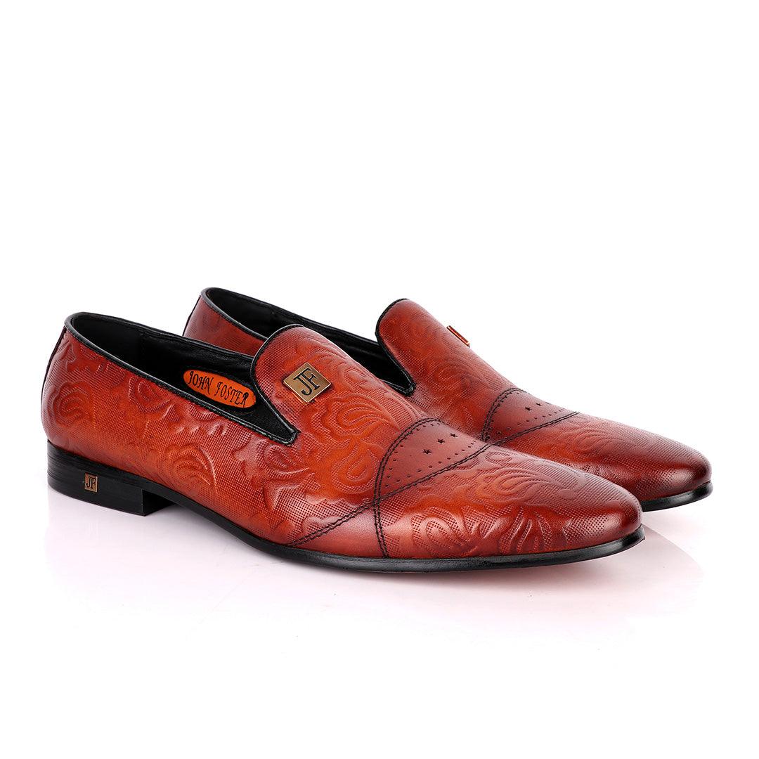 John Foster Flower Pattern Design Brown Leather Formal Shoe - Obeezi