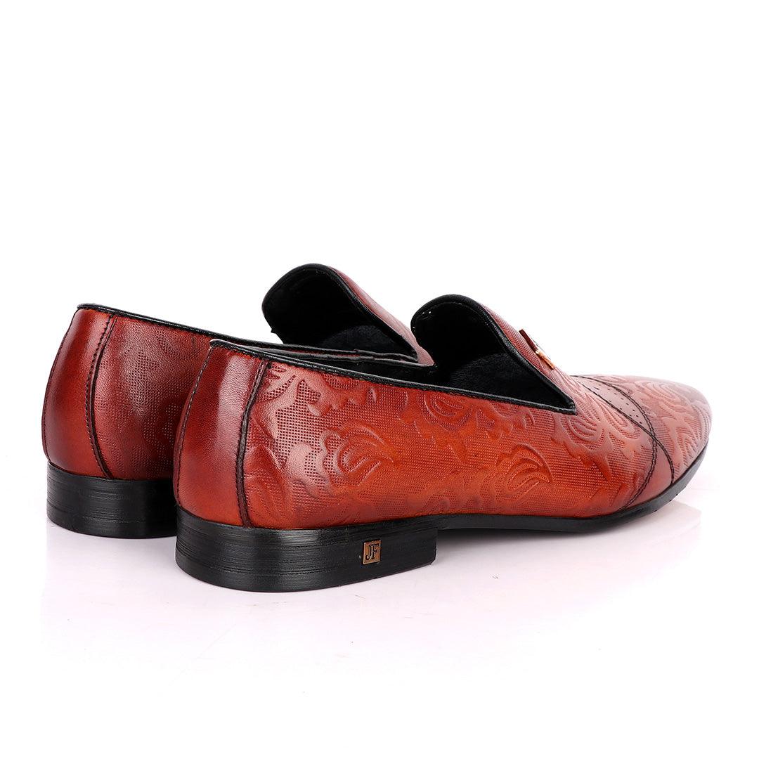 John Foster Flower Pattern Design Brown Leather Formal Shoe - Obeezi