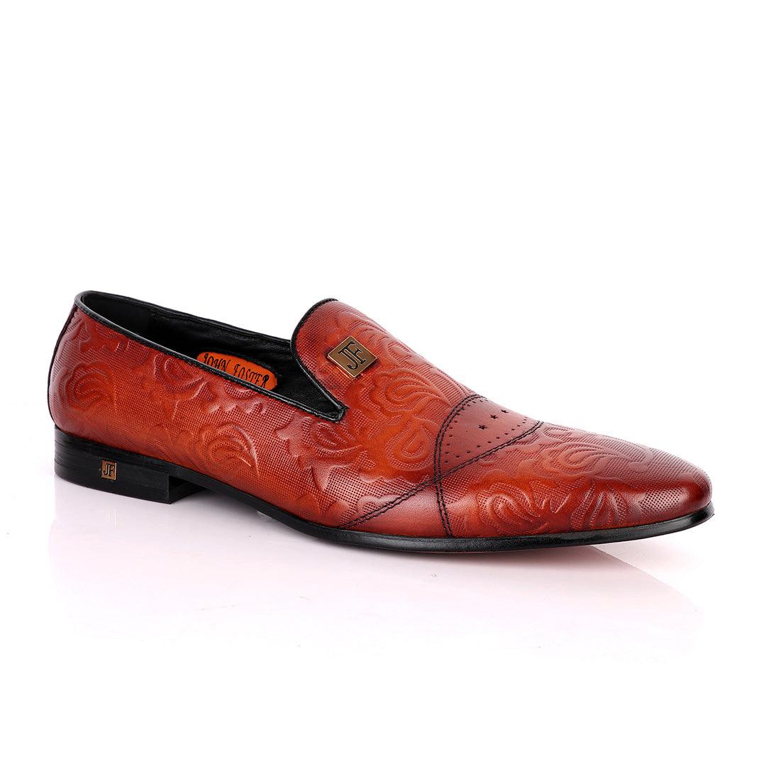 John Foster Flower Pattern Design Brown Leather Formal Shoe - Obeezi