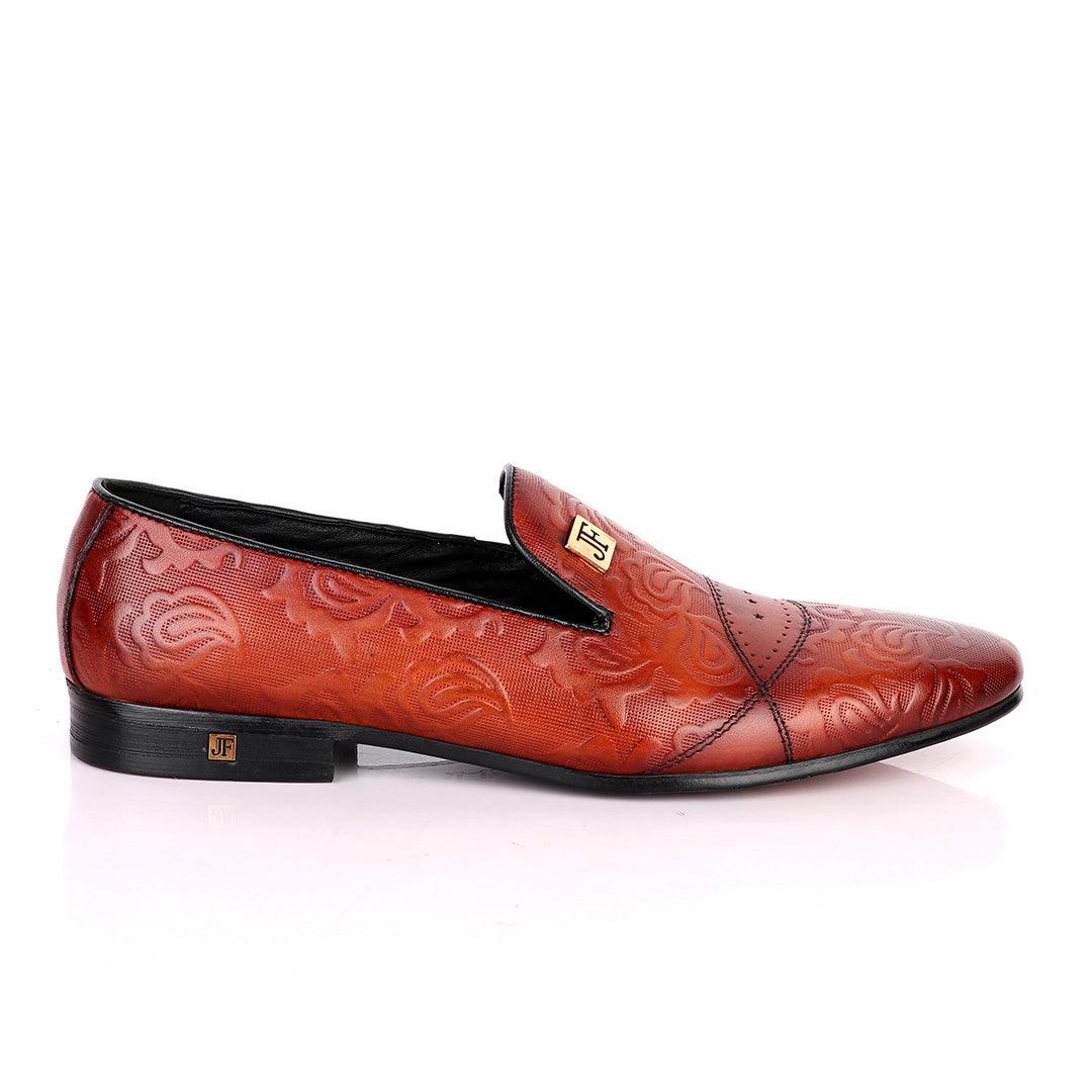 John Foster Flower Pattern Design Brown Leather Formal Shoe - Obeezi