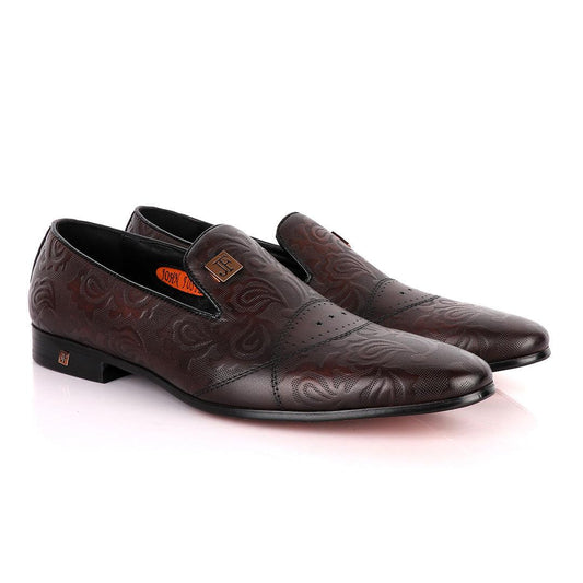 John Foster Flower Pattern Design Coffee Leather Formal Shoe - Obeezi