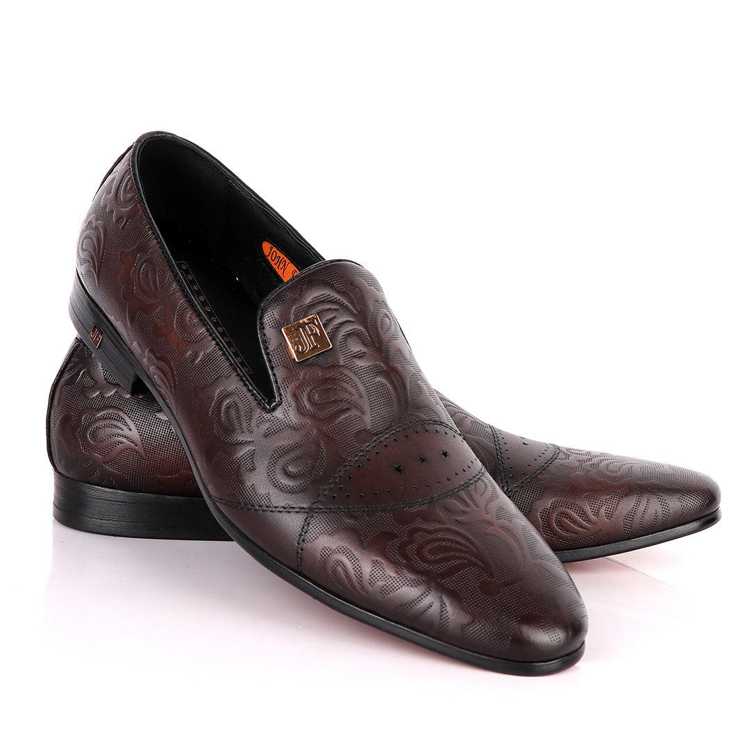 John Foster Flower Pattern Design Coffee Leather Formal Shoe - Obeezi