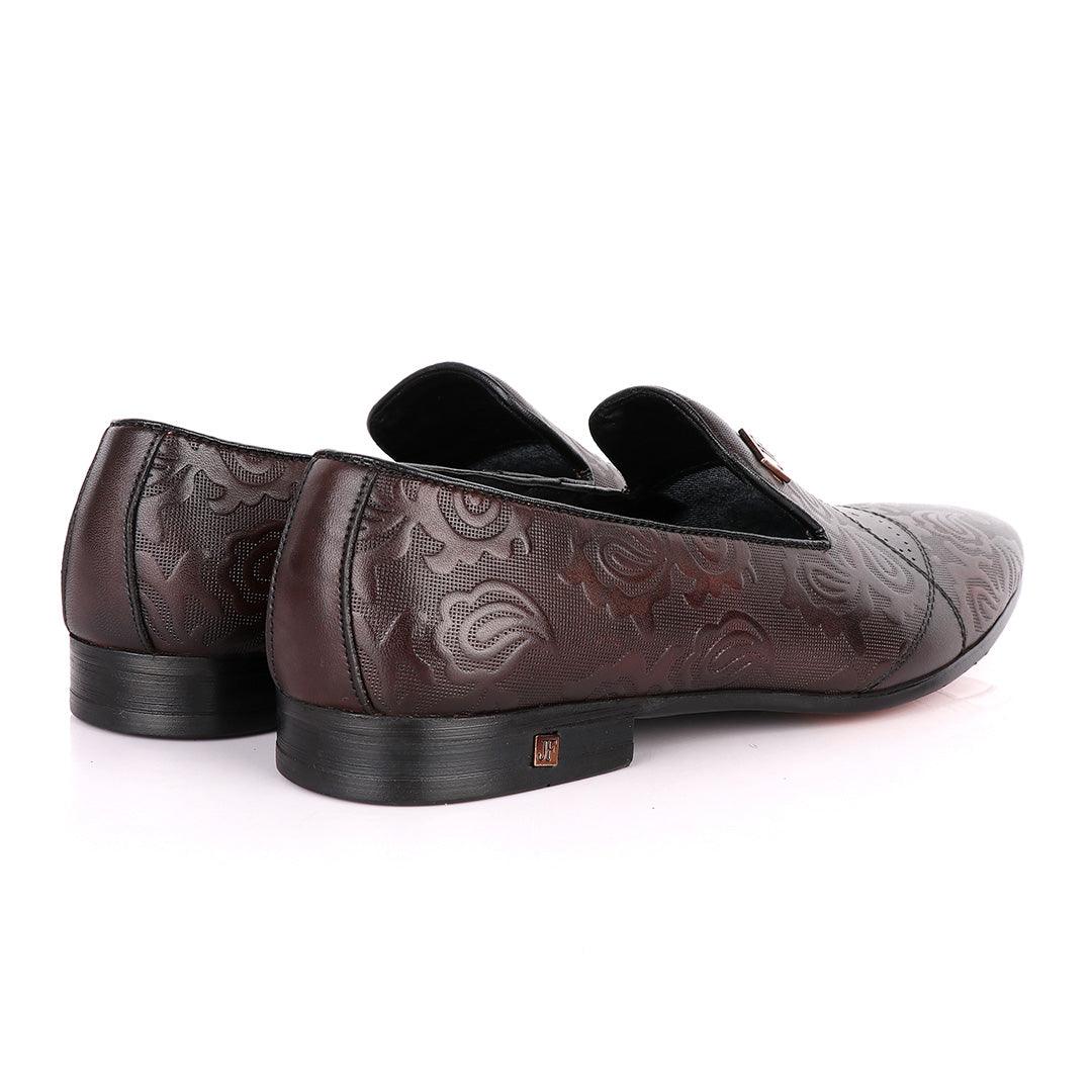 John Foster Flower Pattern Design Coffee Leather Formal Shoe - Obeezi