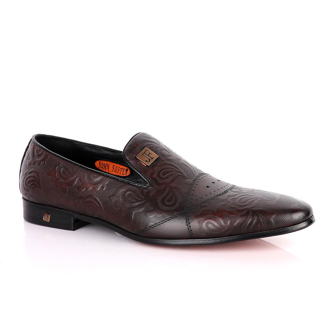 John Foster Flower Pattern Design Coffee Leather Formal Shoe - Obeezi