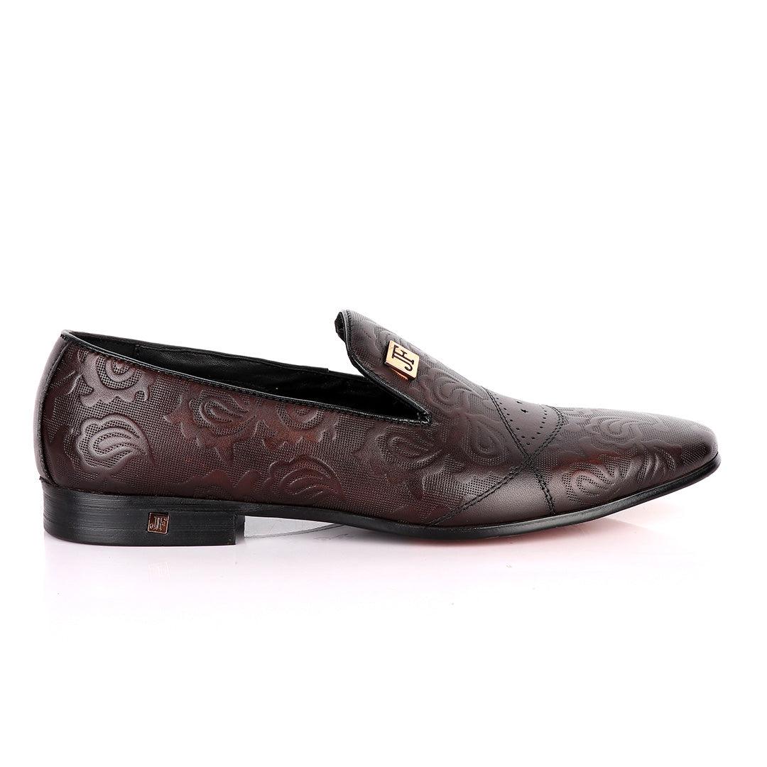 John Foster Flower Pattern Design Coffee Leather Formal Shoe - Obeezi