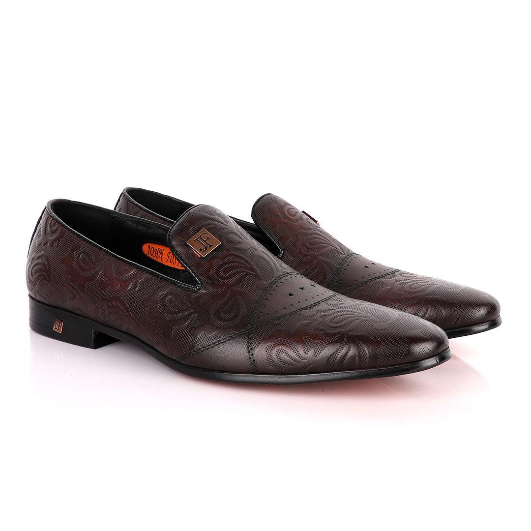 John Foster Flower Pattern Design Coffee Leather Formal Shoe - Obeezi