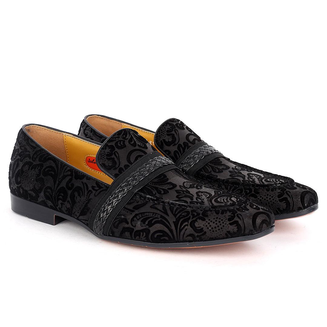 John Foster Flower Suede Leather Skin Single Belt Designed -Black - Obeezi.com
