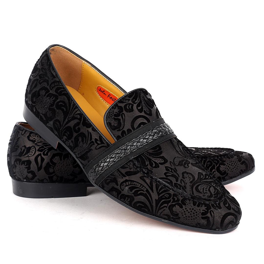 John Foster Flower Suede Leather Skin Single Belt Designed -Black - Obeezi.com