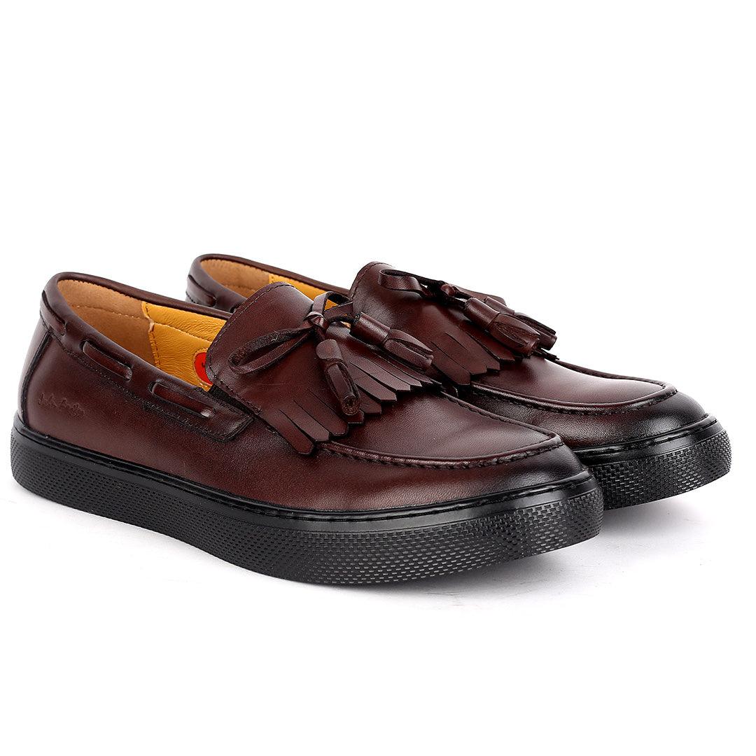 John Foster Fringe Tassel Men's Sneaker Shoe-Coffee - Obeezi.com