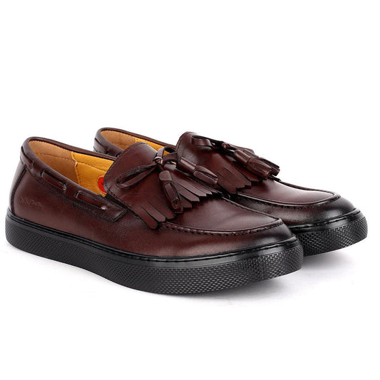 John Foster Fringe Tassel Men's Sneaker Shoe-Coffee - Obeezi.com