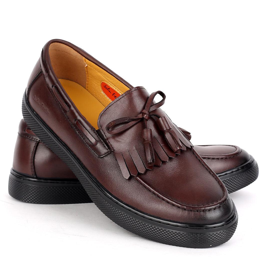 John Foster Fringe Tassel Men's Sneaker Shoe-Coffee - Obeezi.com