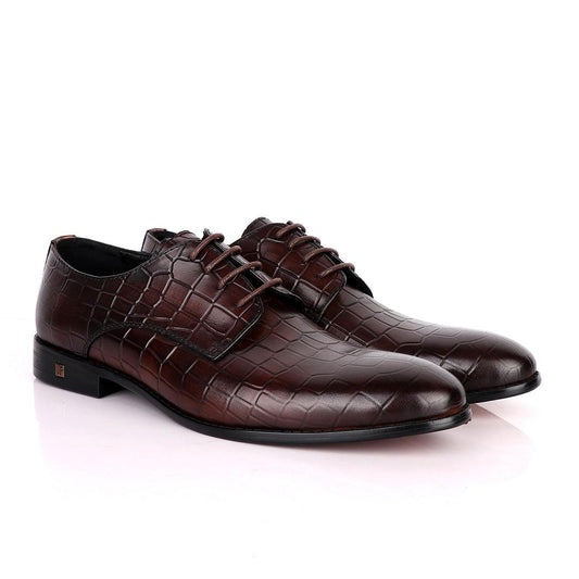John Foster Full Croc Design Leather Derby Men's Shoes-Coffee - Obeezi