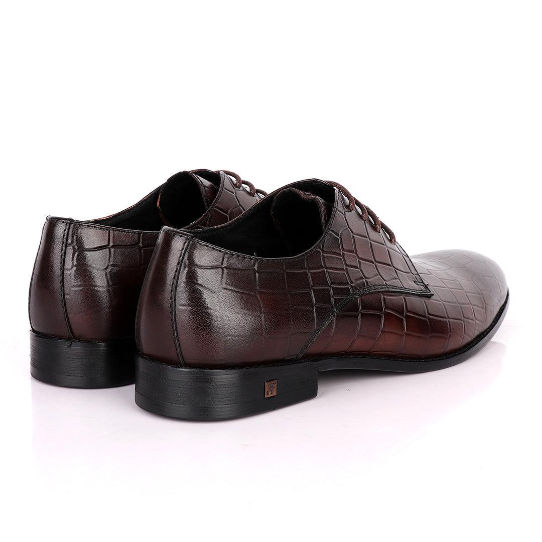 John Foster Full Croc Design Leather Derby Men's Shoes-Coffee - Obeezi