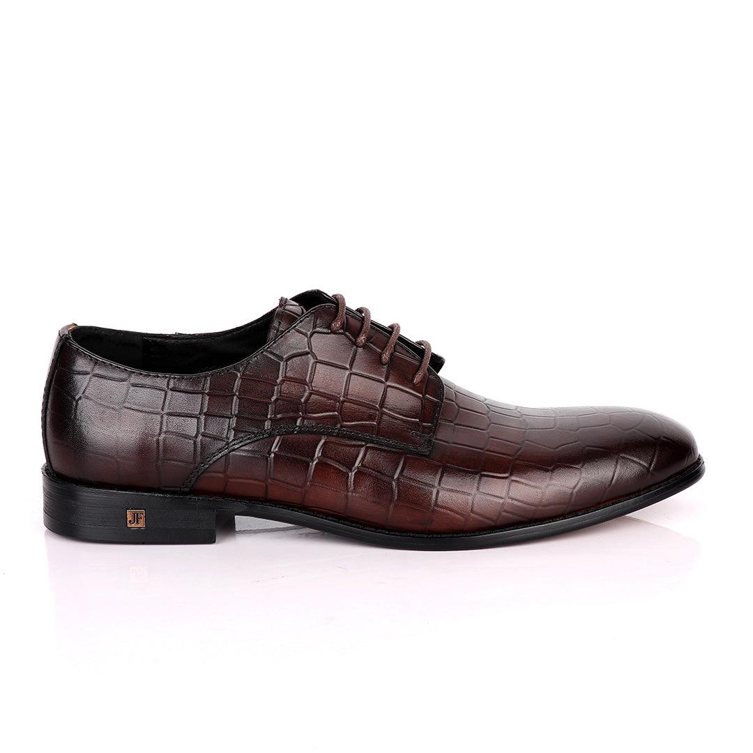 John Foster Full Croc Design Leather Derby Men's Shoes-Coffee - Obeezi