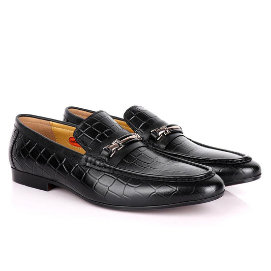 John Foster Full Crocodile Leather With Simple Chain Designed Men's Shoe-Black - Obeezi.com