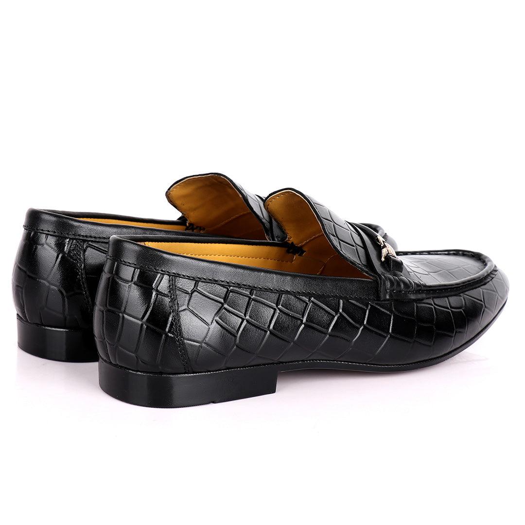 John Foster Full Crocodile Leather With Simple Chain Designed Men's Shoe-Black - Obeezi.com