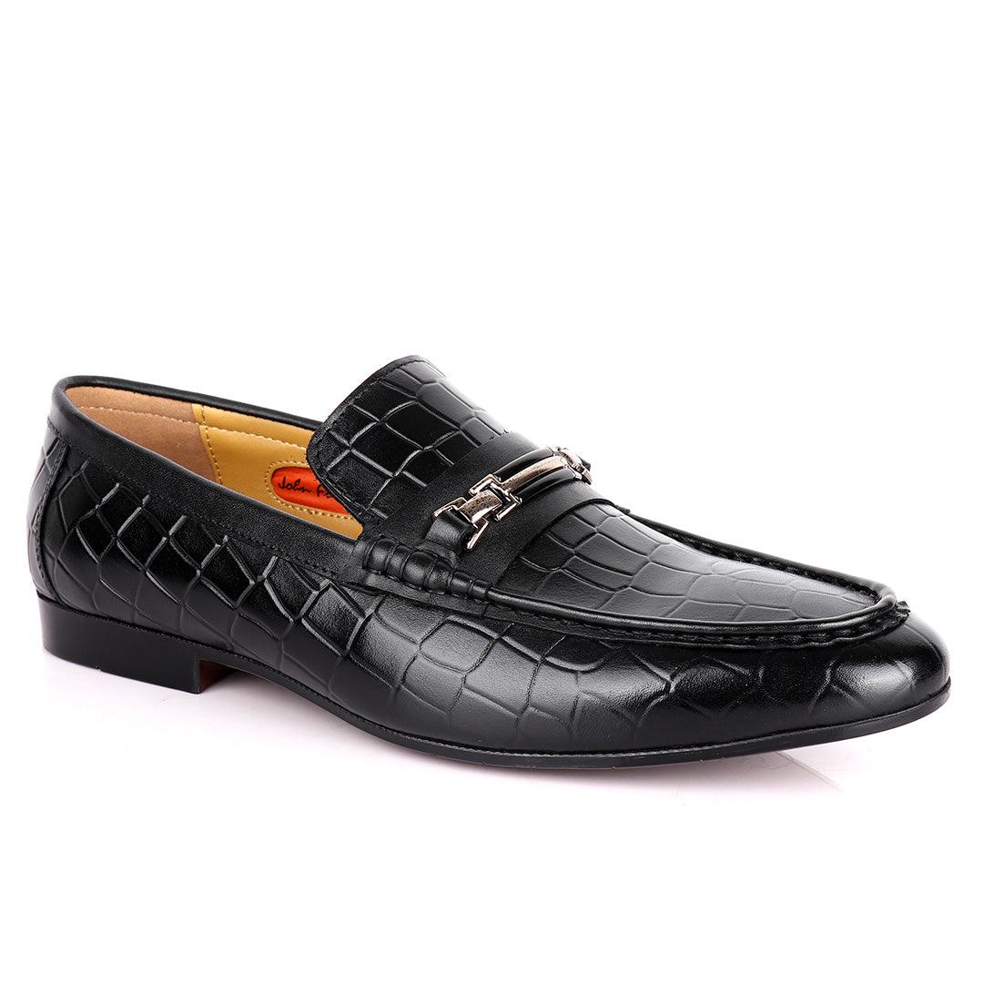 John Foster Full Crocodile Leather With Simple Chain Designed Men's Shoe-Black - Obeezi.com