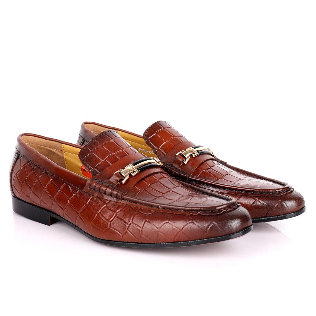 John Foster Full Crocodile Leather With Simple Chain Designed Men's Shoe - Obeezi.com