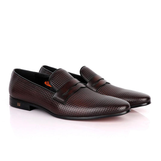John Foster Full Cube Designed Leather Shoe-Coffee - Obeezi
