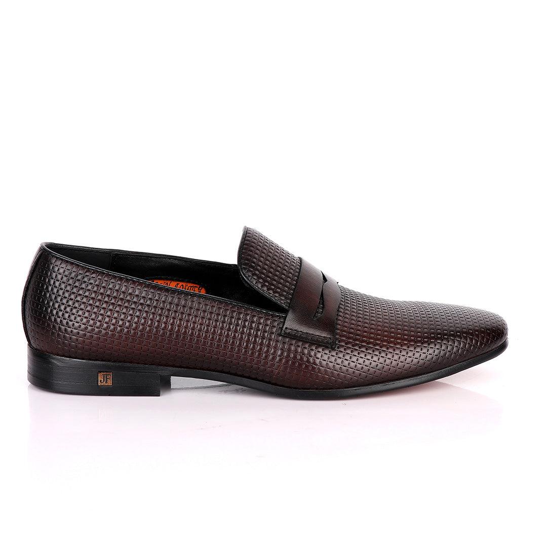 John Foster Full Cube Designed Leather Shoe-Coffee - Obeezi