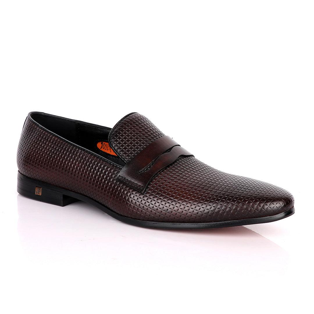 John Foster Full Cube Designed Leather Shoe-Coffee - Obeezi