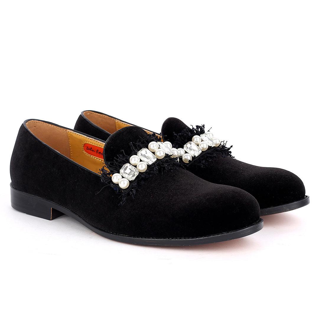 John Foster Full Suede Leather Skin Single Stone Belt Designed -Black - Obeezi.com