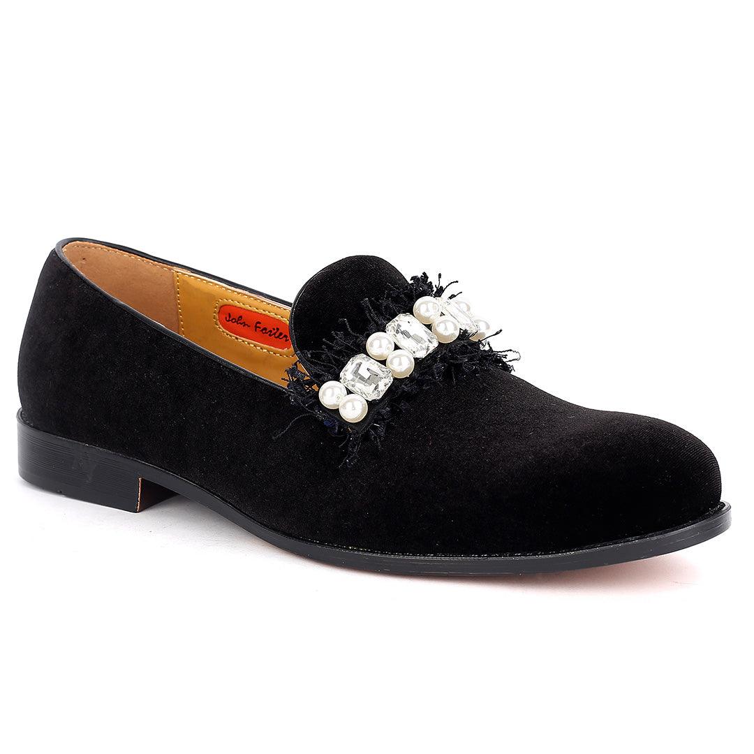 John Foster Full Suede Leather Skin Single Stone Belt Designed -Black - Obeezi.com