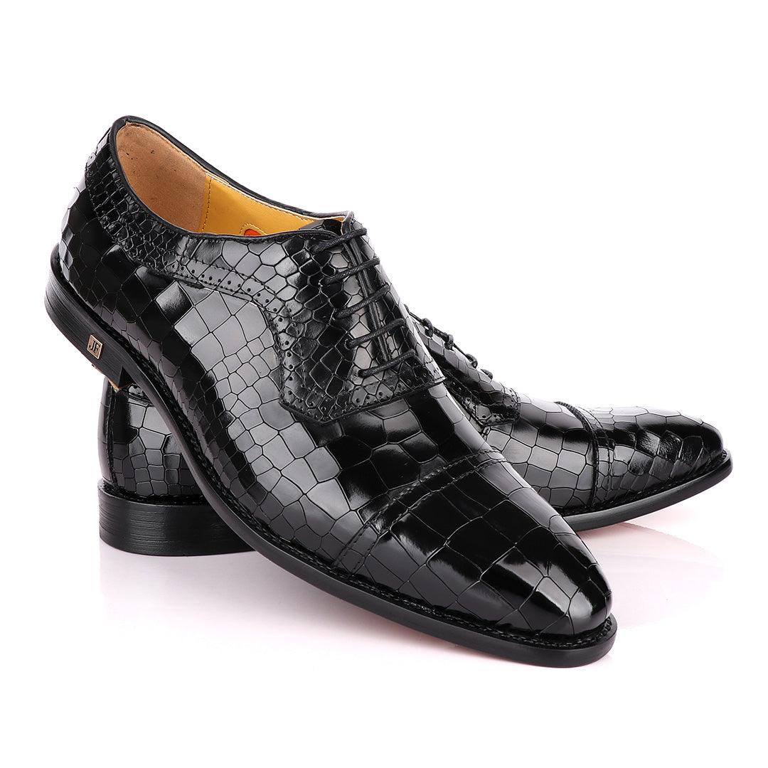 John Foster Full Wetlips Croc Oxford Black Shoe. - Obeezi