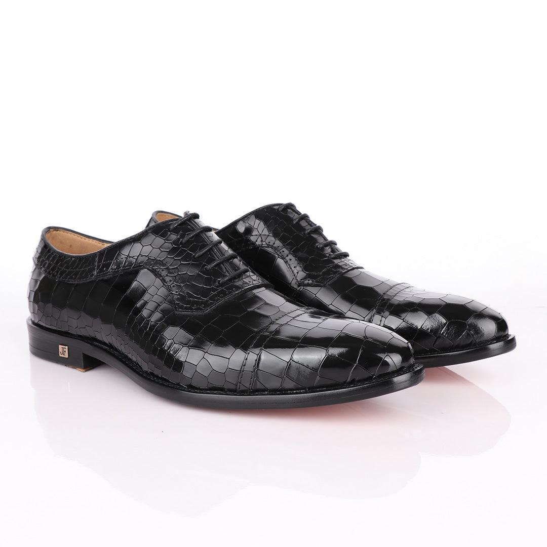 John Foster Full Wetlips Croc Oxford Black Shoe. - Obeezi