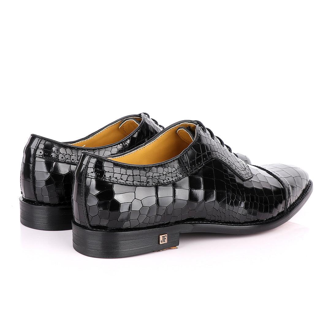 John Foster Full Wetlips Croc Oxford Black Shoe. - Obeezi