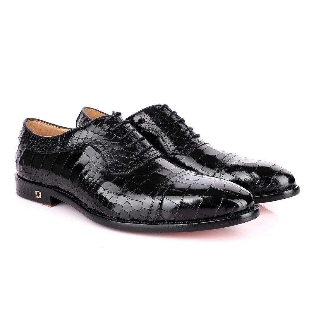 John Foster Full Wetlips Croc Oxford Black Shoe. - Obeezi