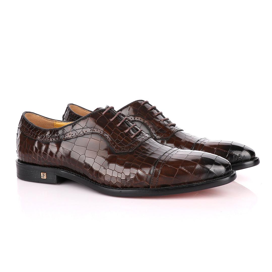John Foster Full Wetlips Croc Oxford Coffee Brown Shoe. - Obeezi