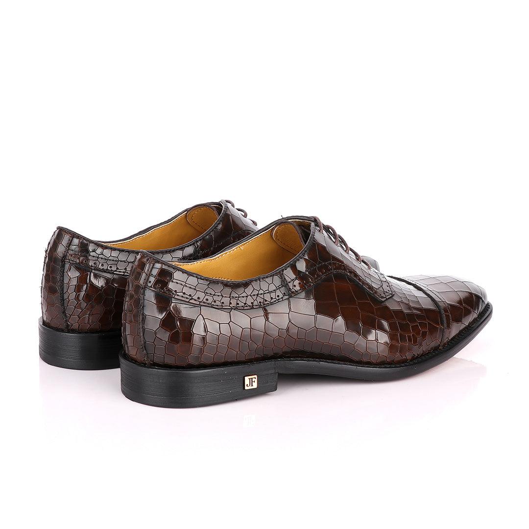 John Foster Full Wetlips Croc Oxford Coffee Brown Shoe. - Obeezi