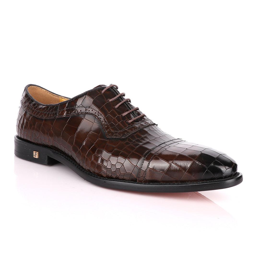 John Foster Full Wetlips Croc Oxford Coffee Brown Shoe. - Obeezi
