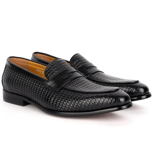 John Foster Full Woven Leather Skin Single Belt Designed -Black - Obeezi.com