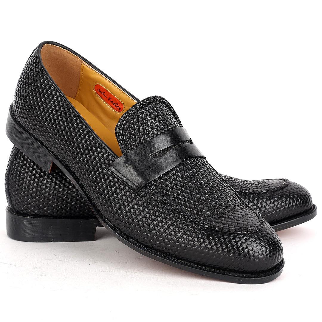 John Foster Full Woven Leather Skin Single Belt Designed -Black - Obeezi.com