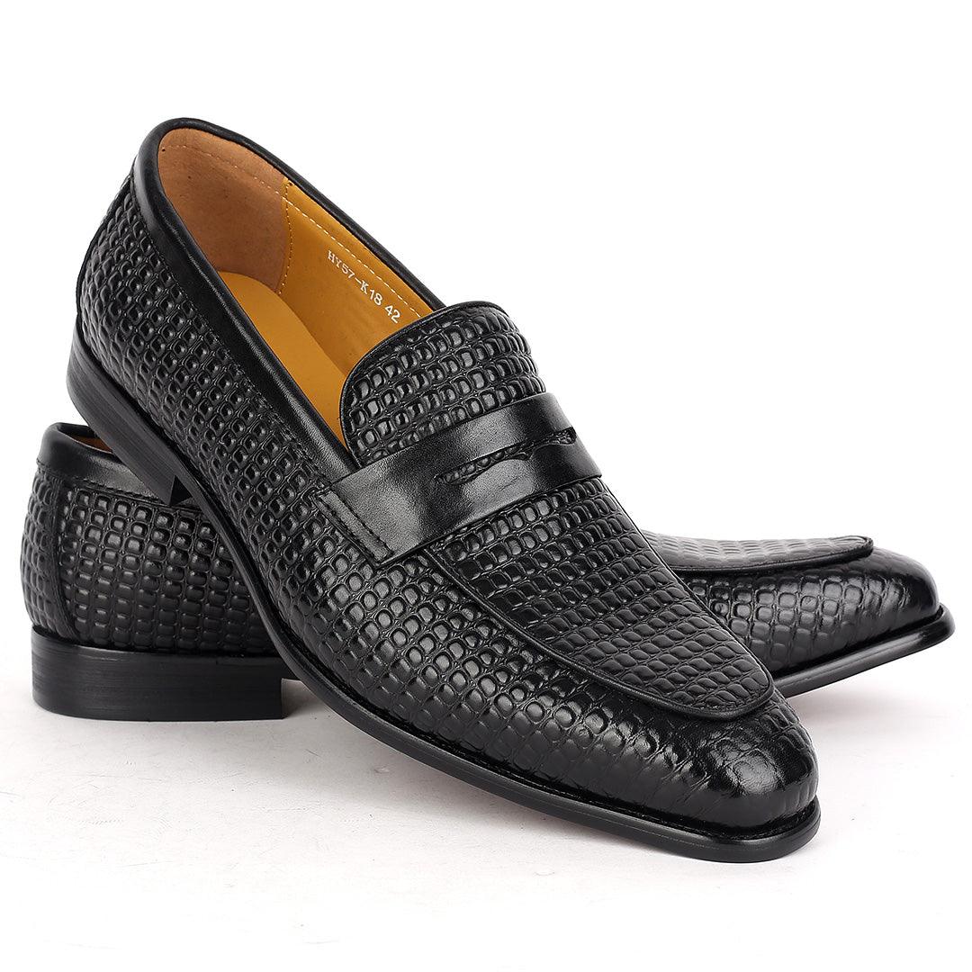 John Foster Full Woven Leather Skin Single Belt Designed -Black - Obeezi.com