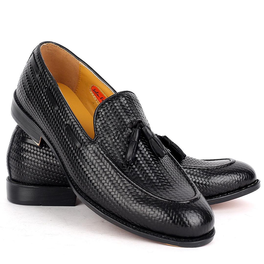 John Foster Full Woven Leather Skin Tassel Designed -Black - Obeezi.com