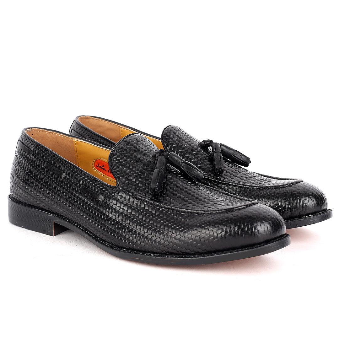 John Foster Full Woven Leather Skin Tassel Designed -Black - Obeezi.com