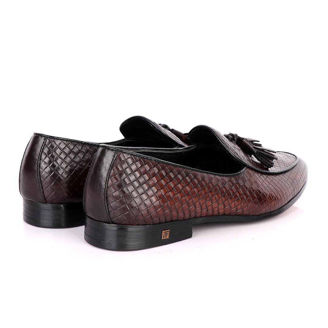 John Foster Full Woven With Tassel Leather Shoe-Coffee - Obeezi