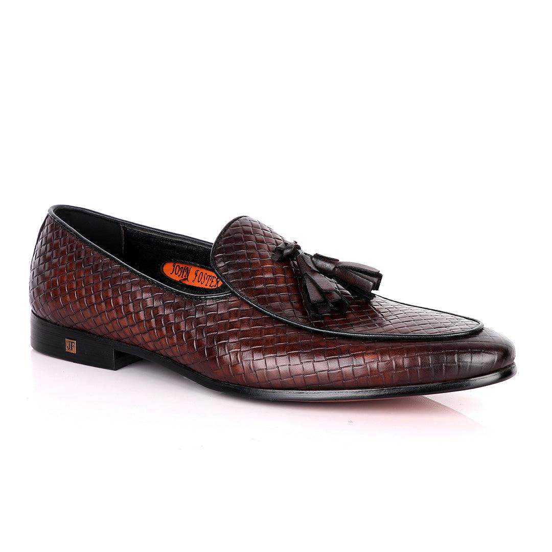 John Foster Full Woven With Tassel Leather Shoe-Coffee - Obeezi